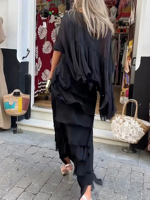 Vestido Asimétrico Con Capas y Volantes