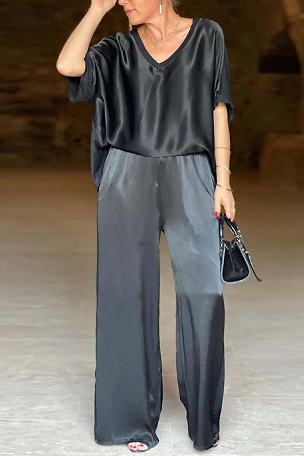 Conjunto De Pantalón Largo De Satén