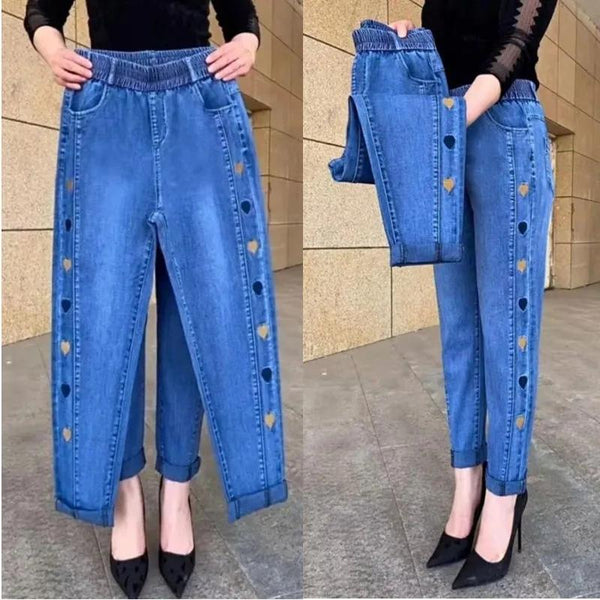 Pantalones Vaqueros con Cintura Alta Estampado