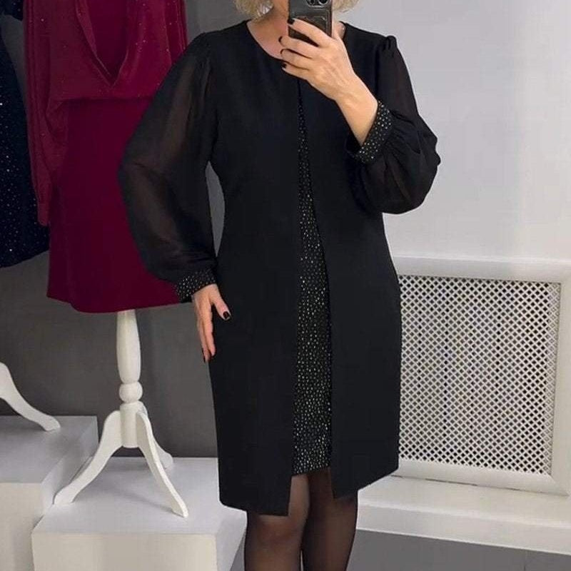 Vestido Luna Negra | Midi Elegante con Brillos de Cristal