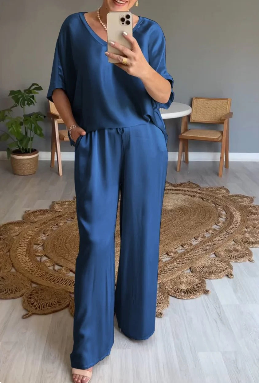 Conjunto De Pantalón Largo De Satén