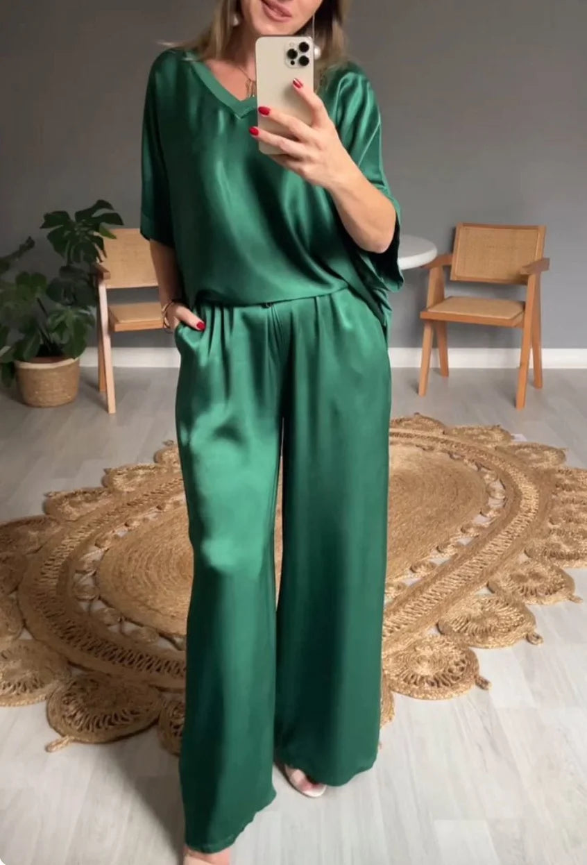 Conjunto De Pantalón Largo De Satén