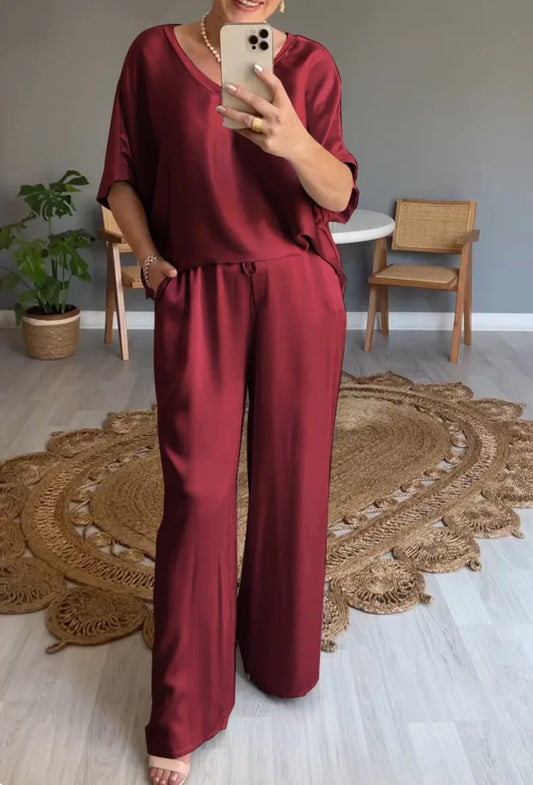 Conjunto De Pantalón Largo De Satén