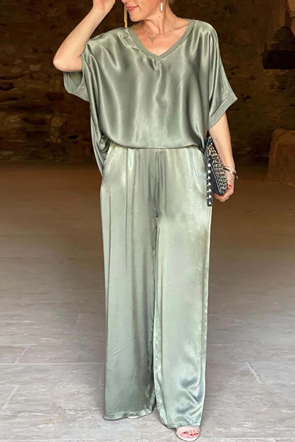 Conjunto De Pantalón Largo De Satén