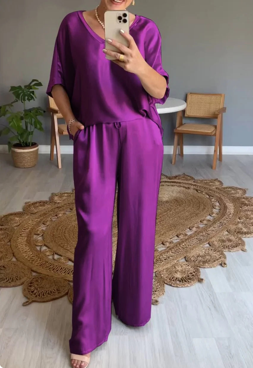 Conjunto De Pantalón Largo De Satén