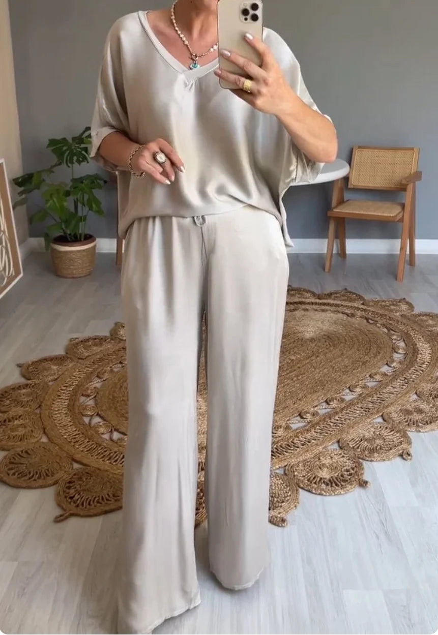 Conjunto De Pantalón Largo De Satén