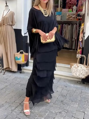 Vestido Asimétrico Con Capas y Volantes