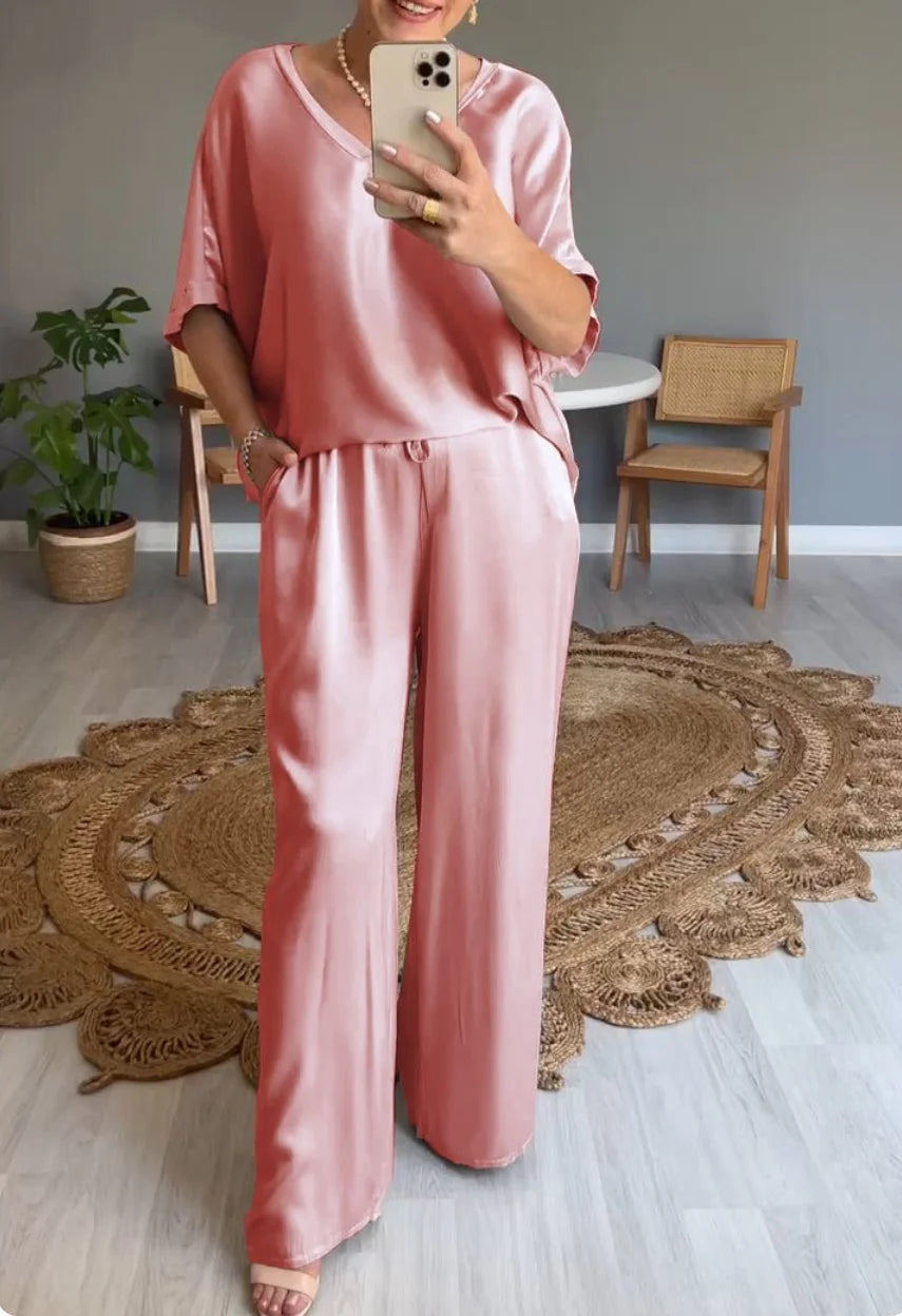 Conjunto De Pantalón Largo De Satén