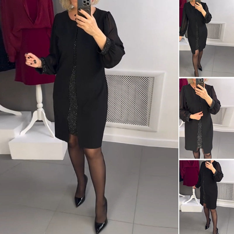Vestido Luna Negra | Midi Elegante con Brillos de Cristal